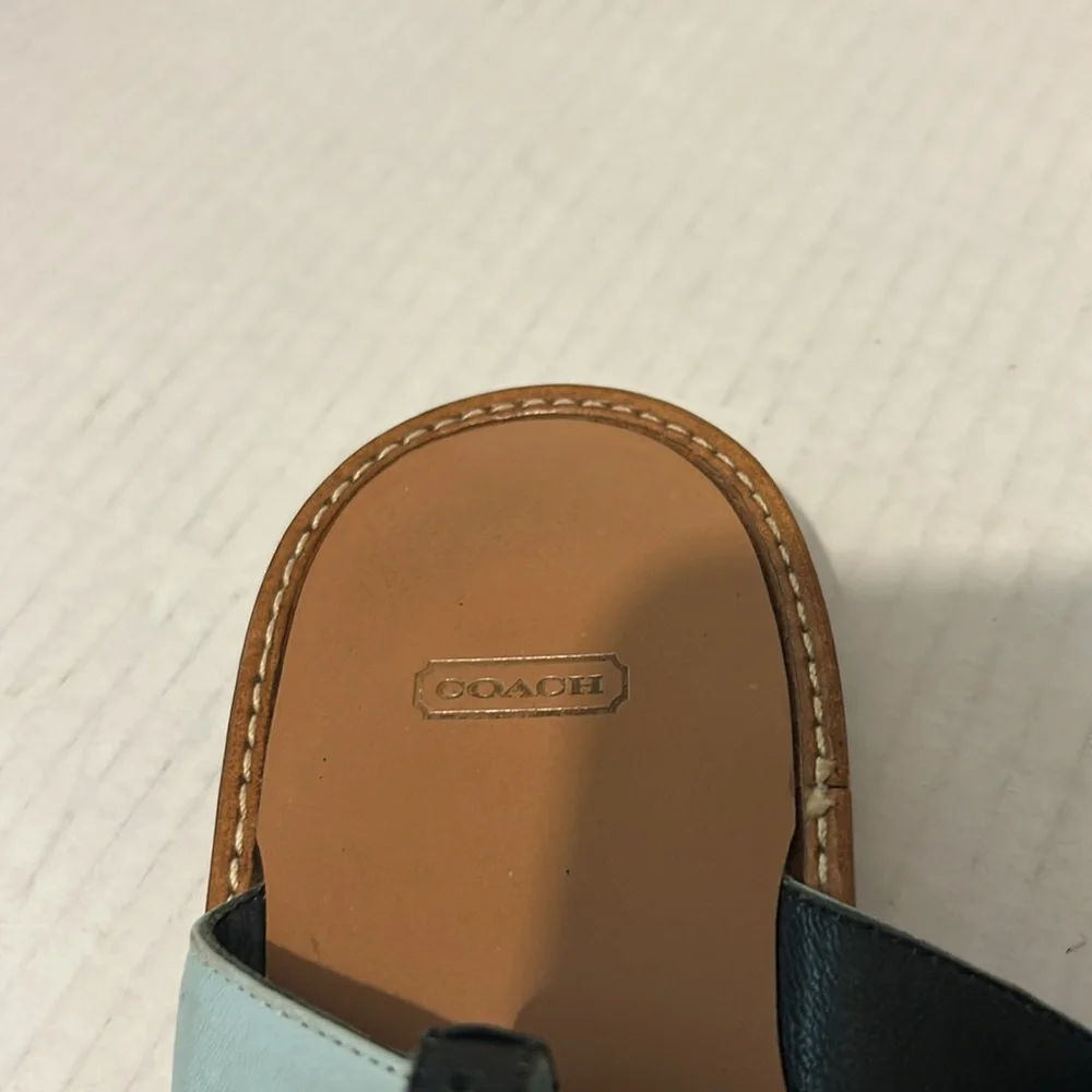 Coach Light Blue T-strap Thing Style Leather Sandals